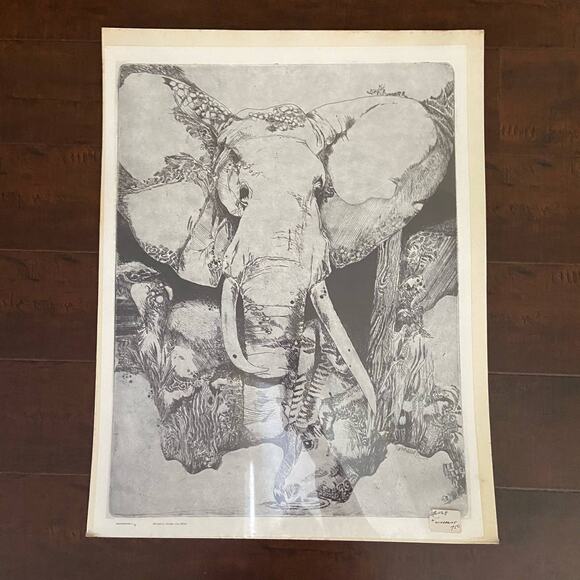 Vintage Windprints 11 C Karvel 1971 Elephant Sketch Print Poster - Picture 1 of 5